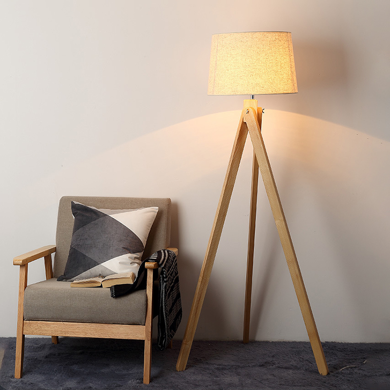 Floor Lamp Tripod - Nordic Wooden Floor Lamps Wood Fabric