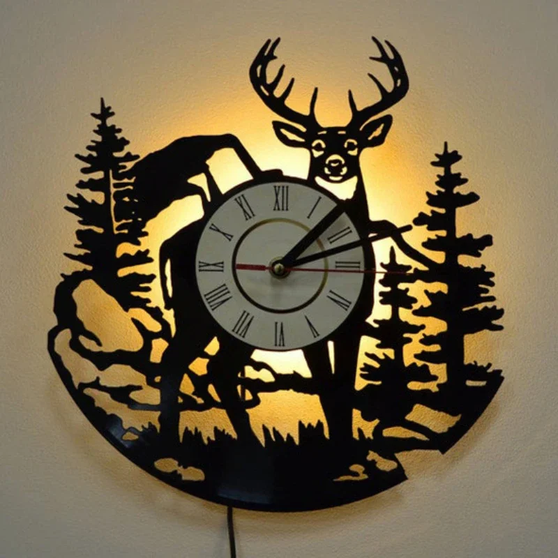 Lighting Home Decor Wall Clocks - Forest Deer Vinyl Record Wall Clock