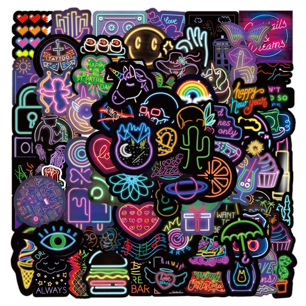 Lighting Decor Store - 100PCS Neon Light Waterproof Stickers Decals