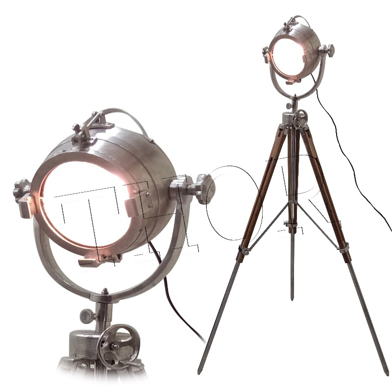 Floor Lamp Tripod - Vintage Hollywood Studio Chrome Spot Studio