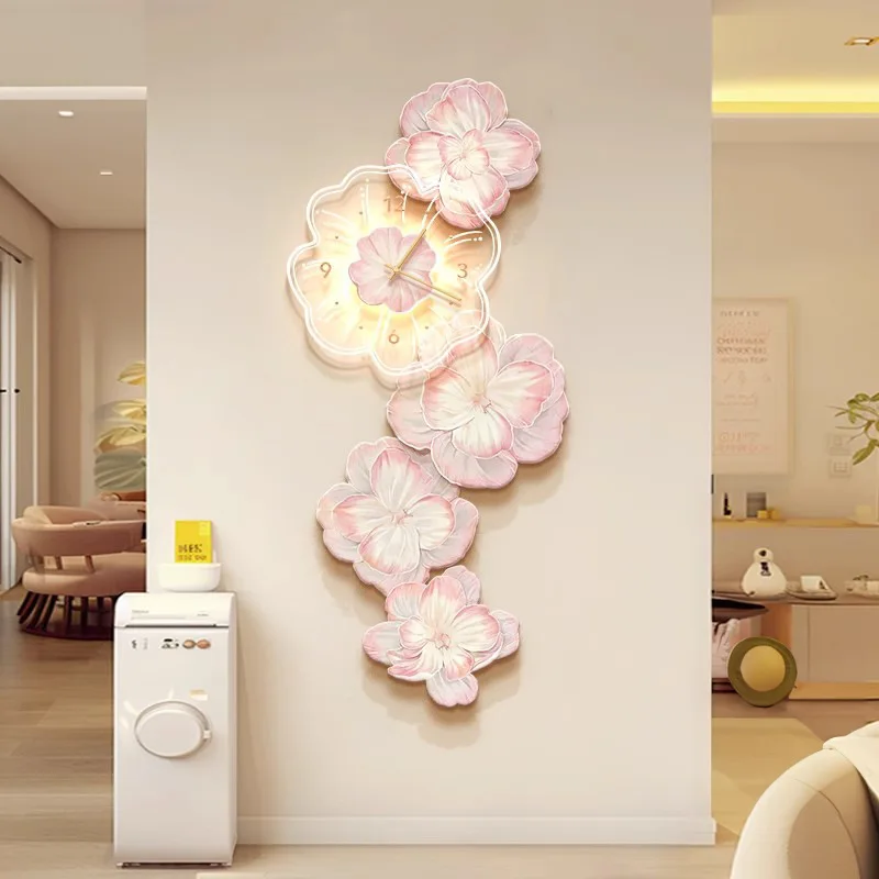 Pink Flower Light Luxury Wall  - Lighting Home Decor Wall Clocks ulasan dan harga