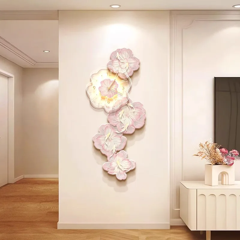 Pink Flower Light Luxury Wall  - Lighting Home Decor Wall Clocks ulasan dan harga