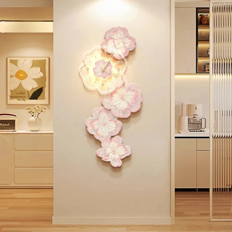 Pink Flower Light Luxury Wall  - Lighting Home Decor Wall Clocks ulasan dan harga