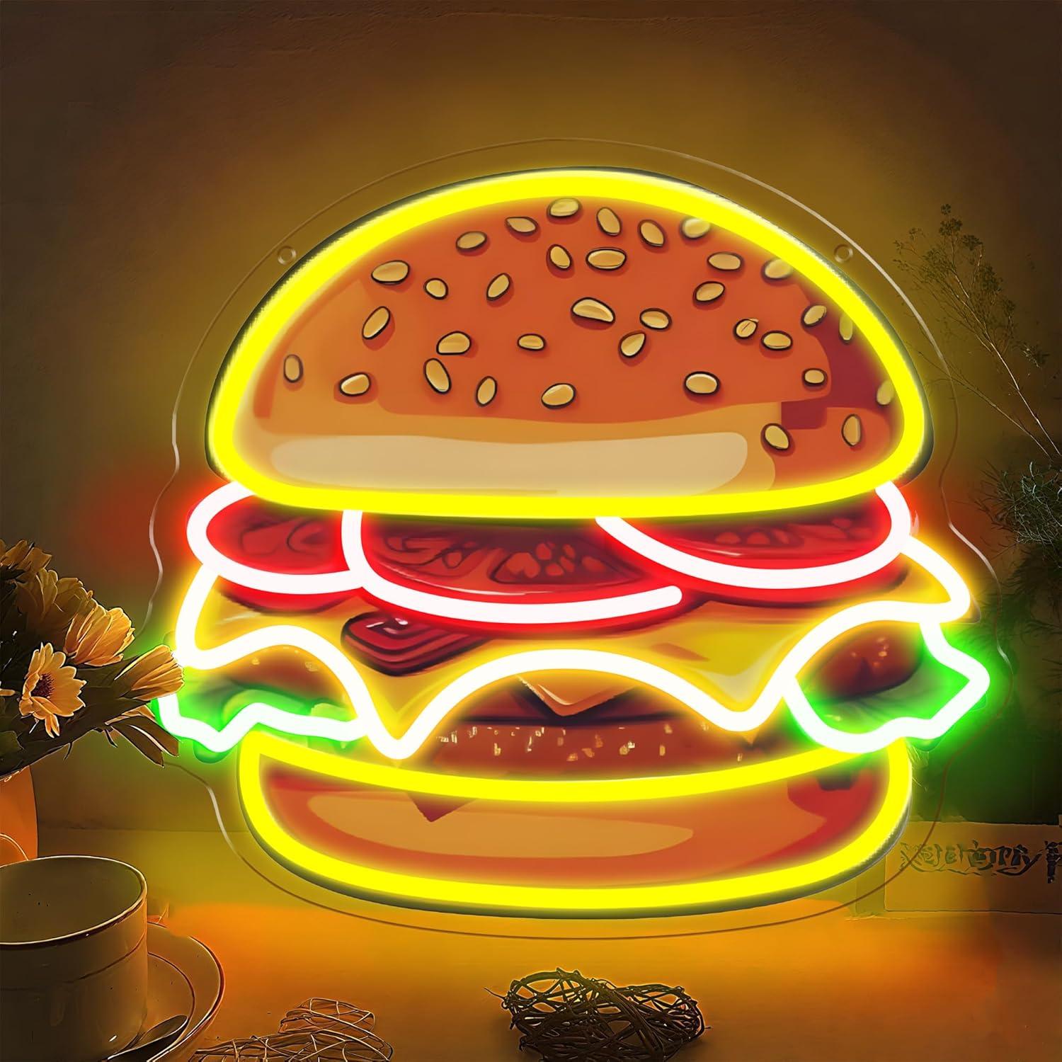 Burger Neon Sign LED Hamburger - Restaurant Lighting Decoration ulasan dan harga
