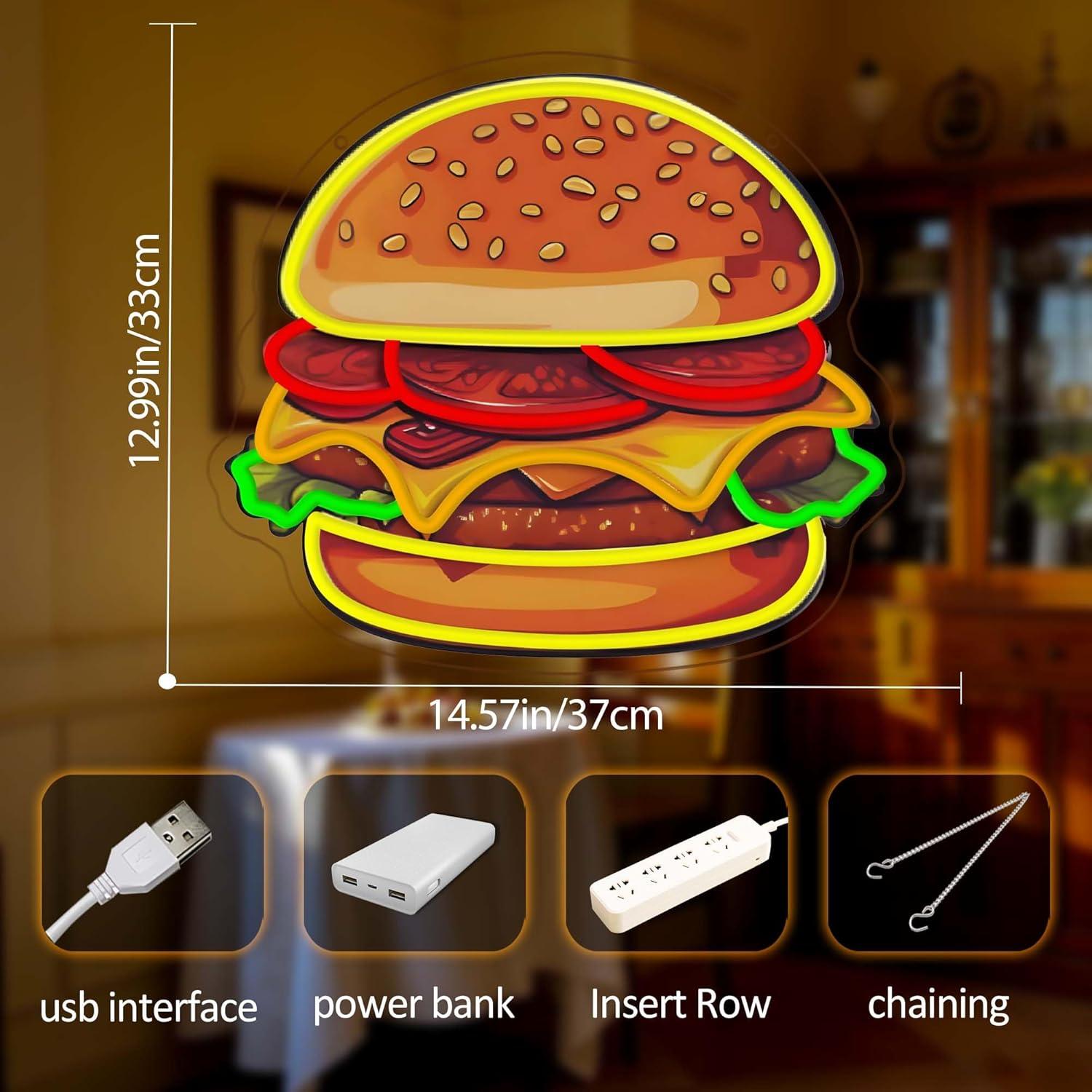 Burger Neon Sign LED Hamburger - Restaurant Lighting Decoration ulasan dan harga